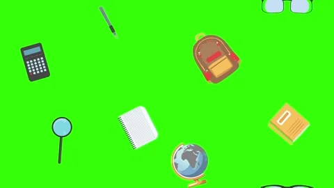 Cartoon animation of back to school object elements on green screen Stock Footage 314280193