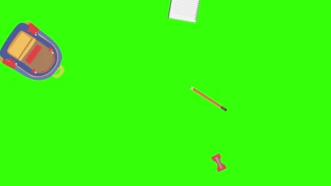 Cartoon animation of back to school object elements on green screen Stock Footage 314280194