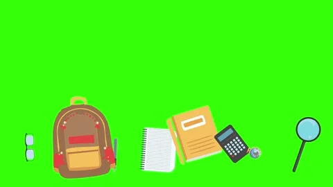 Cartoon animation of back to school object elements on green screen Stock Footage 314280196