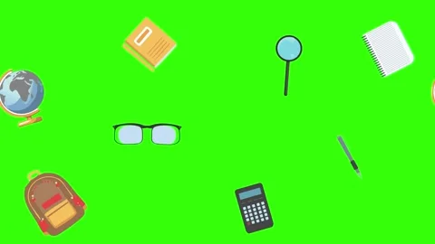 Cartoon animation of back to school object elements on green screen Stock Footage 314280197