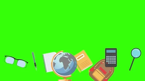 Cartoon animation of back to school object elements on green screen Stock Footage 314280198