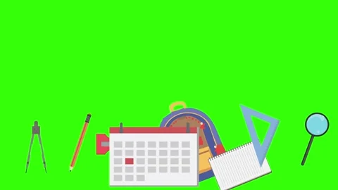 Cartoon animation of back to school object elements on green screen Stock Footage 314280201