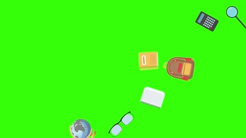 Cartoon animation of back to school object elements on green screen Stock Footage 314280202