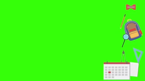 Cartoon animation of back to school object elements on green screen Stock Footage 314280203