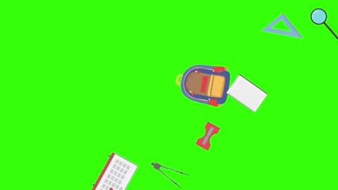 Cartoon animation of back to school object elements on green screen Stock Footage 314280204