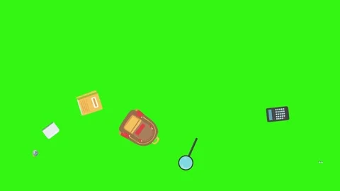 Cartoon animation of back to school object elements on green screen Stock Footage 314280205