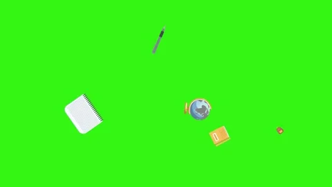 Cartoon animation of back to school object elements on green screen Stock Footage 314280207