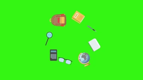 Cartoon animation of back to school object elements on green screen Stock Footage 314280208