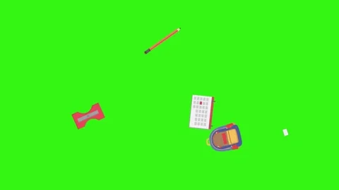 Cartoon animation of back to school object elements on green screen Stock Footage 314280209