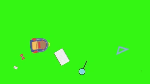 Cartoon animation of back to school object elements on green screen Stock Footage 314280210