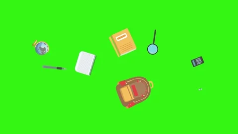 Cartoon animation of back to school object elements on green screen Stock Footage 314280211