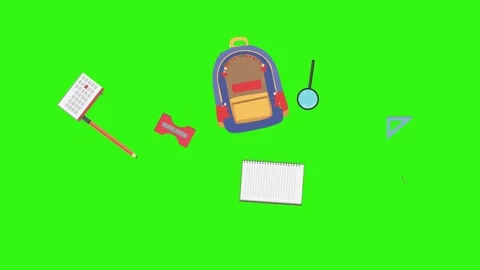 Cartoon animation of back to school object elements on green screen Stock Footage 314280212