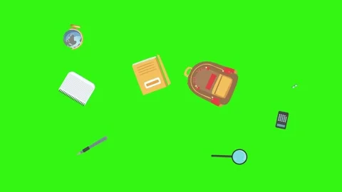 Cartoon animation of back to school object elements on green screen Stock Footage 314280214