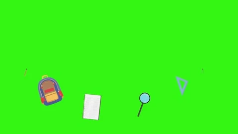 Cartoon animation of back to school object elements on green screen Stock Footage 314280216