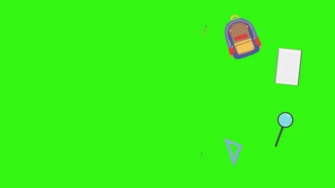 Cartoon animation of back to school object elements on green screen Stock Footage 314280218