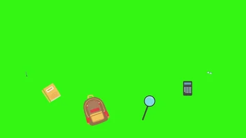 Cartoon animation of back to school object elements on green screen Stock Footage 314280220