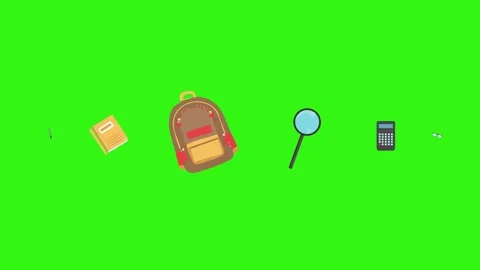 Cartoon animation of back to school object elements on green screen Stock Footage 314280221