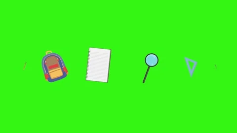 Cartoon animation of back to school object elements on green screen Stock Footage 314280223
