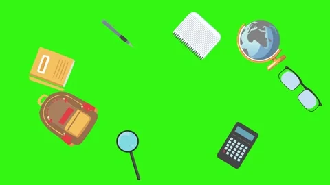 Cartoon animation of back to school object elements on green screen Stock Footage 314280224