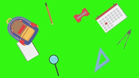 Cartoon animation of back to school object elements on green screen Stock Footage 314280225