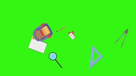 Cartoon animation of back to school object elements on green screen Stock Footage 314280226