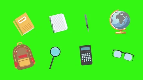 Cartoon animation of back to school object elements on green screen Stock Footage 314280229
