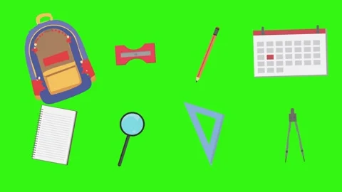 Cartoon animation of back to school object elements on green screen Stock Footage 314280231