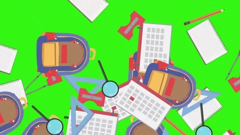 Cartoon animation of back to school object elements on green screen Stock Footage 314280232