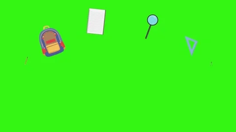 Cartoon animation of back to school object elements on green screen Stock Footage 314280233
