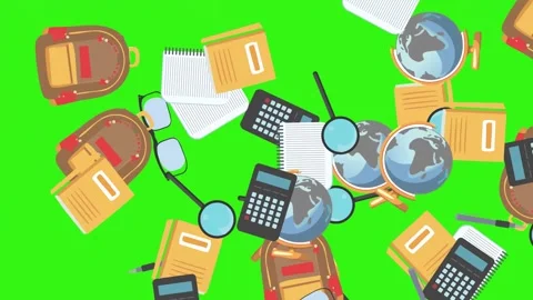 Cartoon animation of back to school object elements on green screen Stock Footage 314280234