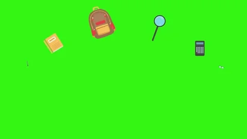 Cartoon animation of back to school object elements on green screen Stock Footage 314280236