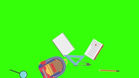 Cartoon animation of back to school object elements on green screen Stock Footage 314280238