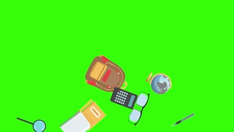 Cartoon animation of back to school object elements on green screen Stock Footage 314280239