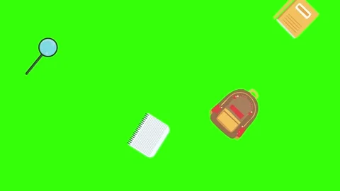 Cartoon animation of back to school object elements on green screen Stock Footage 314280242