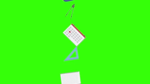 Cartoon animation of back to school object elements on green screen Stock Footage 314280243