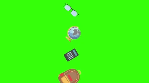Cartoon animation of back to school object elements on green screen Stock Footage 314280244