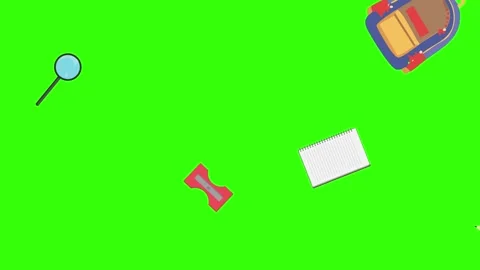 Cartoon animation of back to school object elements on green screen Stock Footage 314280245