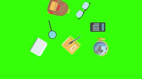 Cartoon animation of back to school object elements on green screen Stock Footage 314280246