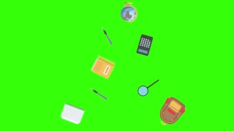 Cartoon animation of back to school object elements on green screen Stock Footage 314280247