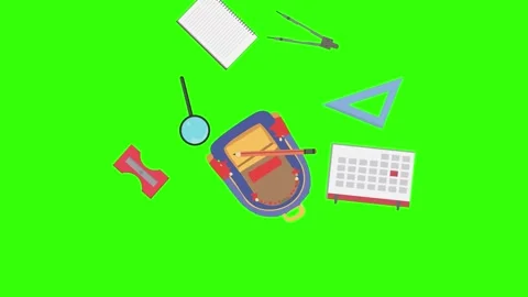 Cartoon animation of back to school object elements on green screen Stock Footage 314280248