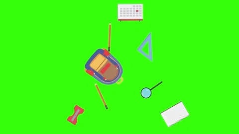 Cartoon animation of back to school object elements on green screen Stock Footage 314280249