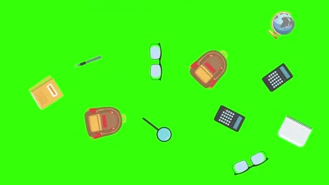 Cartoon animation of back to school object elements on green screen Stock Footage 314280251