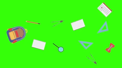 Cartoon animation of back to school object elements on green screen Stock Footage 314280252