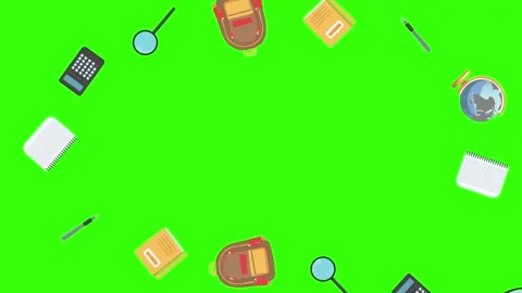 Cartoon animation of back to school object elements on green screen Stock Footage 314280255