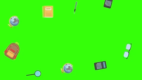 Cartoon animation of back to school object elements on green screen Stock Footage 314280257