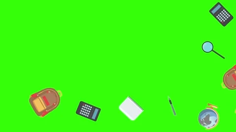 Cartoon animation of back to school object elements on green screen Stock Footage 314280261