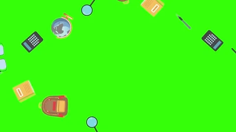 Cartoon animation of back to school object elements on green screen Stock Footage 314280262