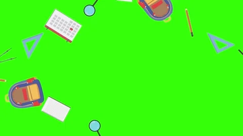 Cartoon animation of back to school object elements on green screen Stock Footage 314280264