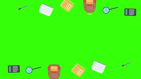 Cartoon animation of back to school object elements on green screen Stock Footage 314280266