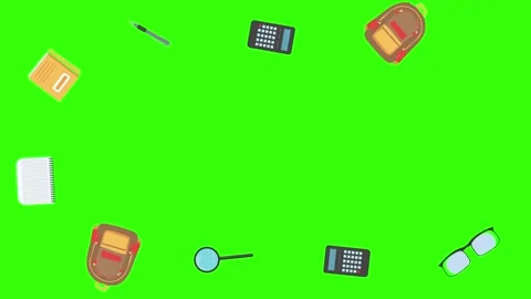 Cartoon animation of back to school object elements on green screen Stock Footage 314280267